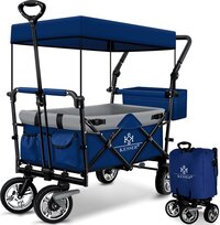 KESSER® Bolderkar opvouwbaar Bolderwagen GT9000 met dak Strandkar - Blauw / Grijs