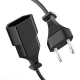ETEC Stroomkabel netsnoer verlengkabel, 3,0 m, eurostekker, platte stekker, stekker type C naar Euro aansluiting, verlengstroomkabel voor gameconsole, tv, huishoudelijke apparaten, zwart