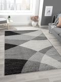Mia's Mosaix - Modern laagpolig tapijt voor woon- en slaapkamer, met contoursnit, geometrische patronen, geruit, in grijs, 120 x 160 cm