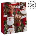 Gerimport Kerst cadeau tasje - 5 stuks - 24 cm - Kerstman en Rendier