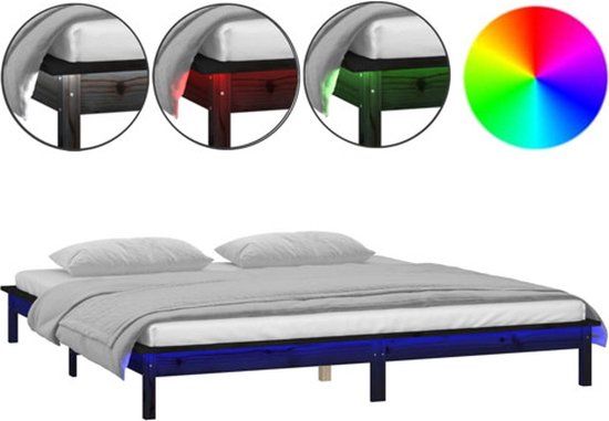 vidaXL Bedframe LED massief hout zwart 120x190 cm