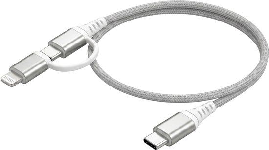 FORCE CASE 2-in-1 USB-C naar USB-C & Lightning Kabel 60W - Extra Sterk 3A PD - 1.2m, Grijs