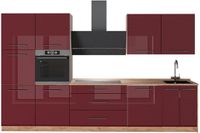Vicco Complete keukeneenheid Fame-Line, Bordeauxrode hoogglans/Goudkleurig Eiken, 340 cm