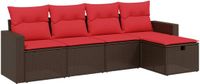 vidaXL 5-delige tuinbankset met kussens, bruin, polyrotan