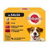 Pedigree Natvoer voor honden met gemengde smaken in saus, multipack (4 x 12 zakjes x 100 g)