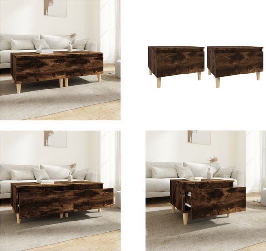 vidaXL Bijzettafels 2 stuks 50x46x35 cm bewerkt hout gerookt eikenkleurig