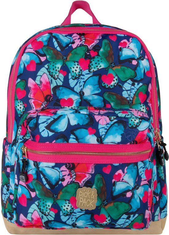 Pick & Pack Beautiful Butterfly Rugzak - Donkerblauw - Maat L - 10 inch Laptopvak
