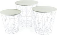 CEPEWA Set van 3 bijzettafels rond metaal/hout wit/licht hout 30/35/40 cm