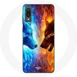 Maniacase Hoesje voor Samsung Galaxy A02 Vuur en ijs wolf