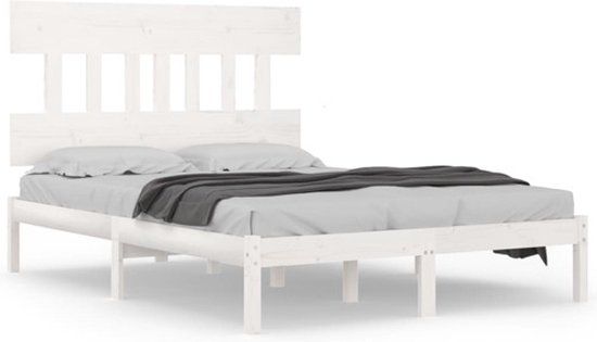 vidaXL Bedframe massief hout wit 140x190 cm