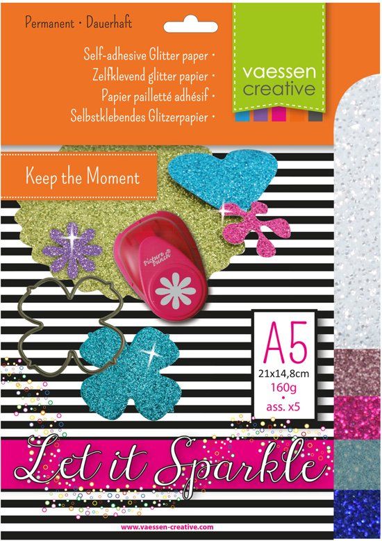 Vaessen Creative Zelfklevend Glitterpapier A5 5 Vellen - Blauw/Roze
