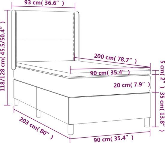 vidaXL Boxspring met matras en LED fluweel donkergrijs 90x200 cm