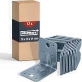 HELPMATE – 12 stuks geperforeerde plaatbeugels 70x70x55 mm – hoekverbinders gegalvaniseerd & blauw gepassiveerd – houtverbinders met uitstekende corrosiebescherming – geperforeerde beugels