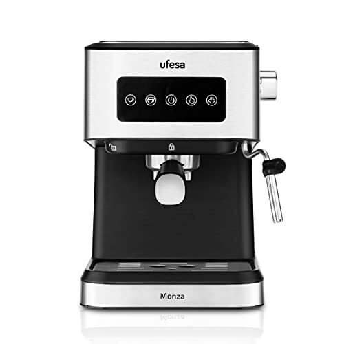 UFESA Monza Koffemachine, voor Espresso's en Capuccino's, 20 Bars, Digitale Touch-paneel, Verstelbare melkopsysteem, Gemalen koffie of koffie pads, 1.5 Ltrs Waterreservoir