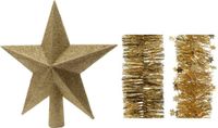 Kaemingk B.V. Décoration de Noël étoile en plastique pailletée 19 cm et guirlandes en aluminium lot 3 pièces doré