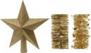 Kaemingk B.V. Décoration de Noël étoile en plastique pailletée 19 cm et guirlandes en aluminium lot 3 pièces doré