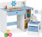 Merkloos Relaxdays Kinderbureau en Stoel met Lade en Open Vakken - Zeevaart Print - Blauw/Wit