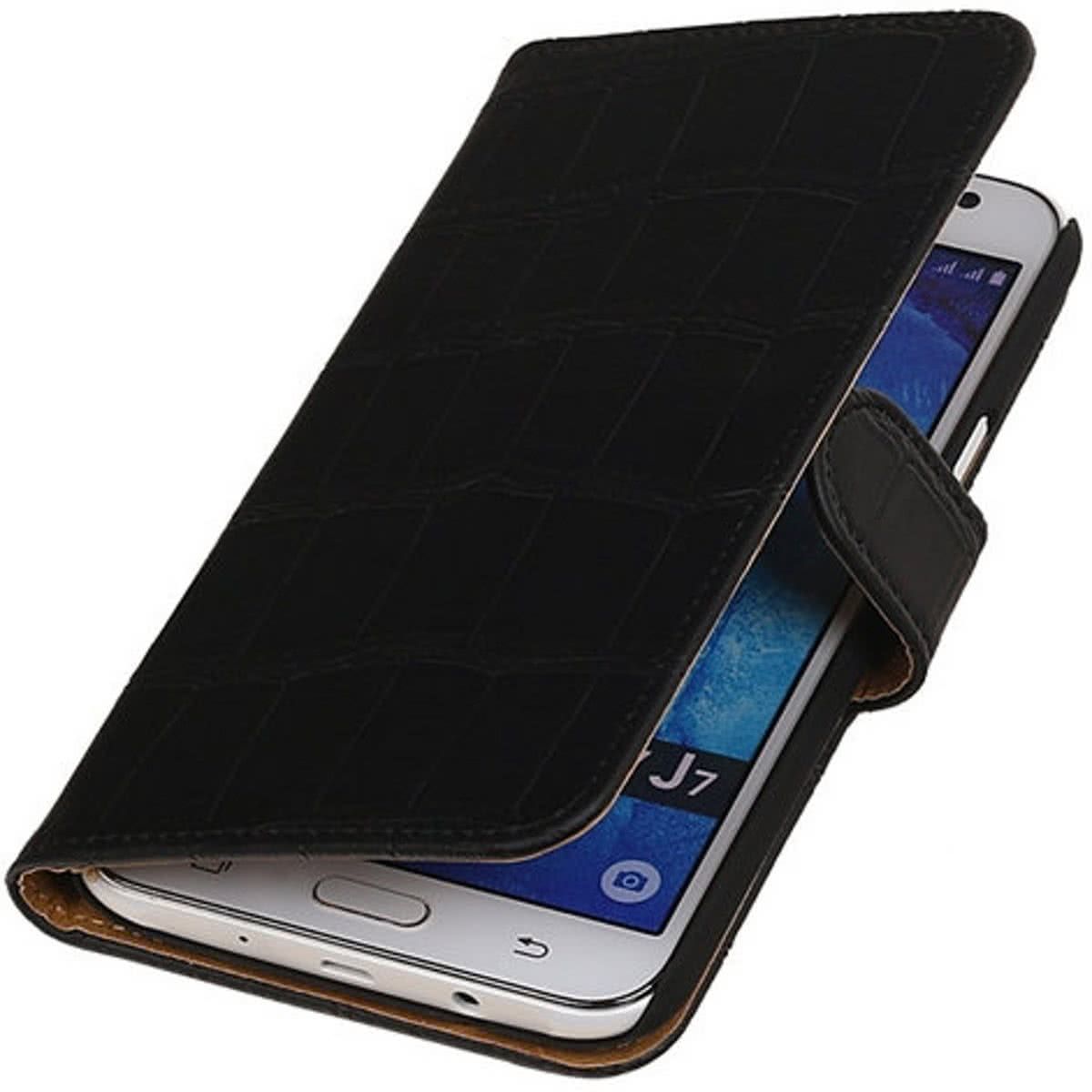 Best Cases Samsung Galaxy J7 Croco Booktype Wallet Hoesje Zwart - Cover Case