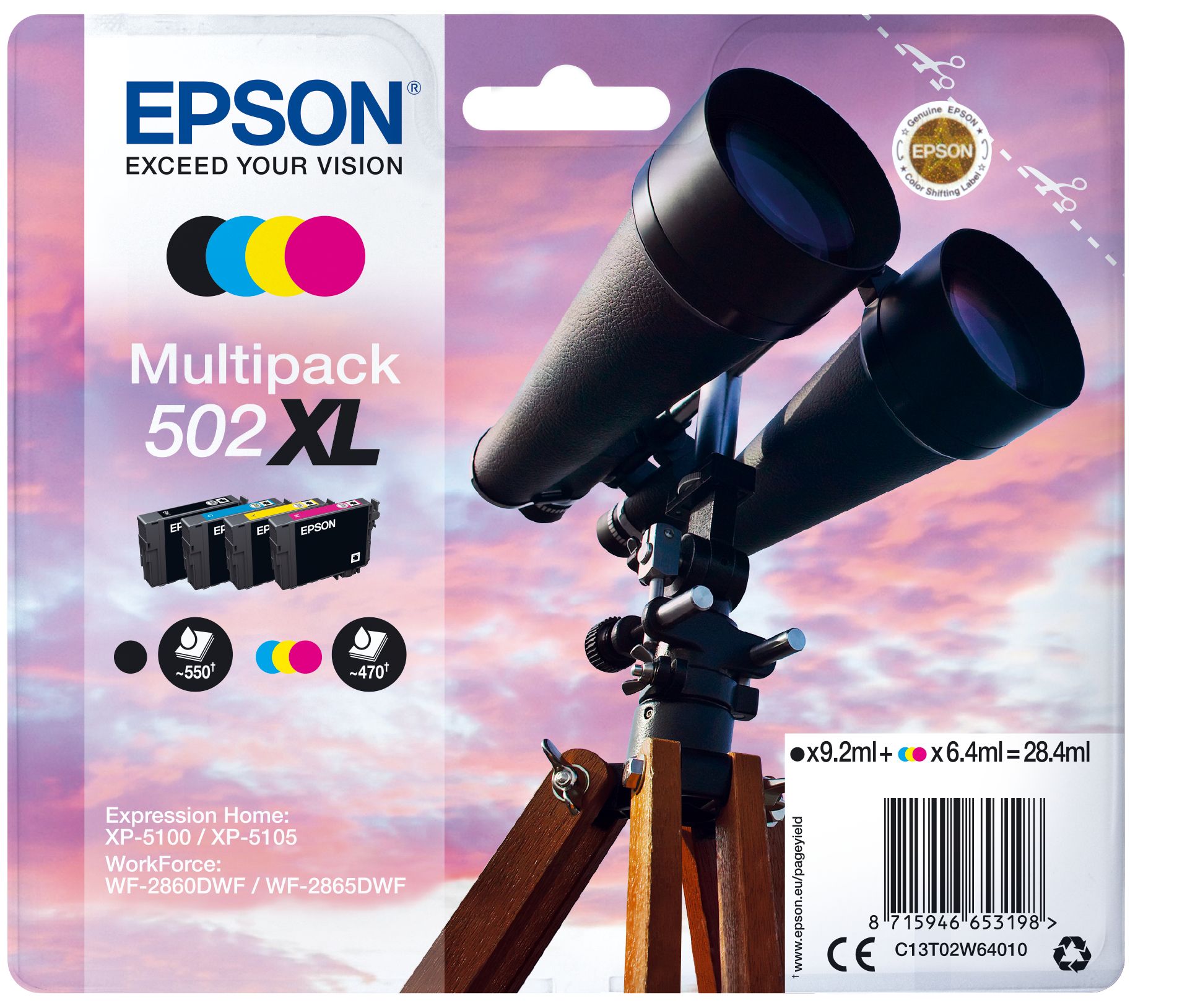 Epson 502XL Ink Cartridge Multipack - Black, Cyan, Magenta, Yellow - Original