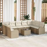 vidaXL Hoek loungeset 9-zits polyrotan beige inclusief tafel
