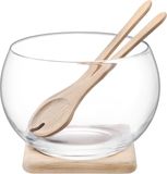 L.S.A. Serve Saladesschaal met Onderzetter en Bestek ø 27 cm - Glas - Transparant
