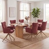 Mendler Set van 6 eetkamerstoelen HWC-N11, draaibaar, bouclé stof, bordeaux