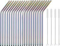 New Age Devi RVS rietjes - 20 stuks - Regenboog - Gebogen - Inclusief 4 schoonmaakborstels