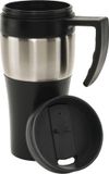 Merkloos / Sans marque Inspirion Gmbh Thermosbeker/warmhoudbeker met handgreep - zilver/zwart - 400 ml - Dubbelwandig - Schroefdop