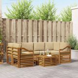 vidaXL - Bank loungeset - 6 zitplekken - Natuurlijk en beige - Massief acacia hout