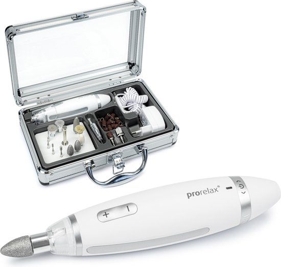 Prorelax Deluxe Manicure- en pedicureset - wit/zilver - inclusief 15 accessoires