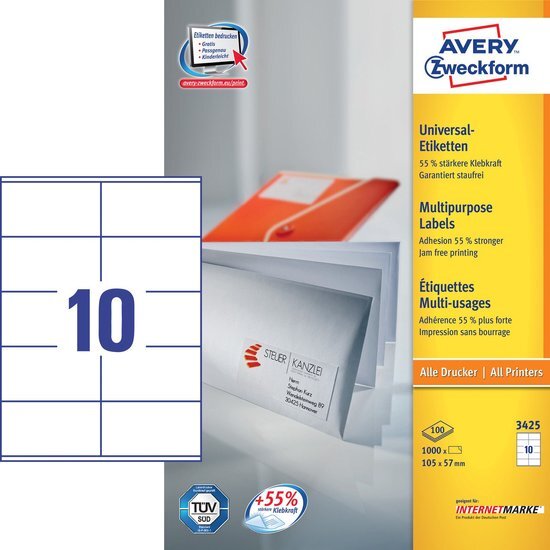 Avery Universele Etiketten, wit, 105,0 x 57,0 mm, permanent klevend