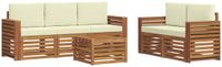 vidaXL - Bank loungeset - 5 zitplekken - Massief Acacia Hout - Naturel en crème