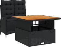 vidaXL 2-delige Tuinset met Kussens, Zwart, Polyrattan