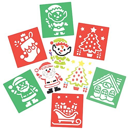 Baker Ross FC256 Kerst stencils - pak van 8, wasbare stencils voor kinderen om kaarten, afbeeldingen, schilder- en drukprojecten te versieren