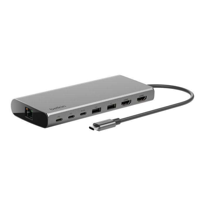 Belkin 8-in-1 USB-C Hub - Dual Display, 4K, USB-C Power Delivery - Aluminium