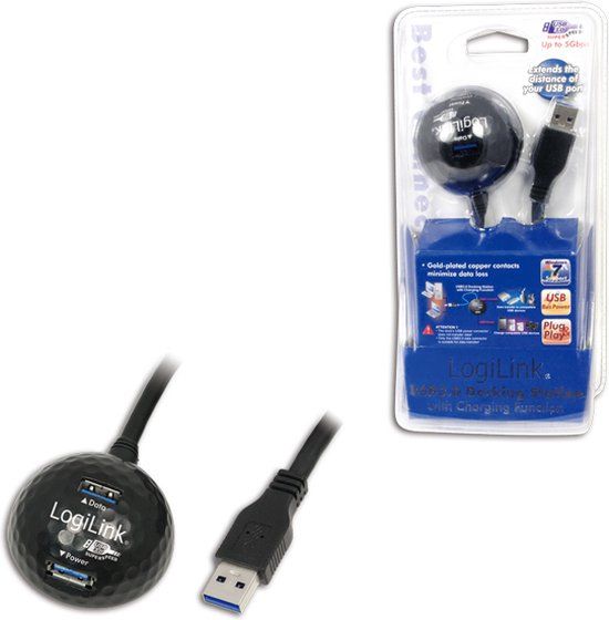 LogiLink USB Kabel A -> A St/Bu 1.50m Verl. sw met Standfu