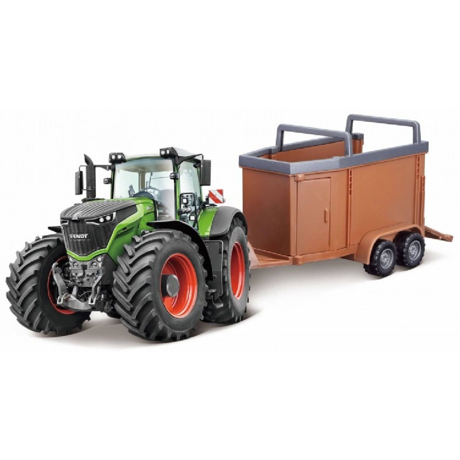 Bburago Fendt 1000 VARIO TRACTOR + LIVESTOCK FORWARDER groen/rood schaalmodel 10 CM