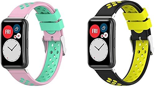 Chainfo Watch Strap compatibel met Huawei Watch Fit/Huawei Fit, Soft Silicone Narrow Slim Sport Replacement Wristband for Smart Watch (2-Pack J)