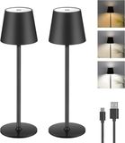 Liyabber Dimbare Tafellampen Led Mat Metaal Zwart Touch Draadloos USB C - 2 Stuks