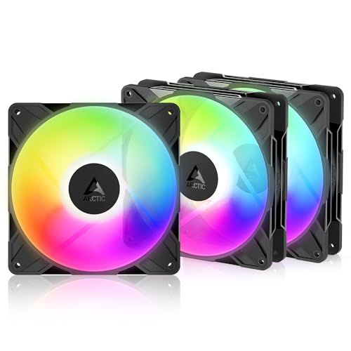ARCTIC P14 Pro Reverse A-RGB – 3 Pack – 140 mm Premium ventilator met omgekeerde luchtstroom, PWM ventilator met Y-kabelsplitter, 400-2650 rpm, 0 rpm <5% PWM, 5V Digital RGB, FDB, 4-Pin - Zwart