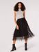 Apricot Tulle Tiered Ruffle Midi Skirt Zwart