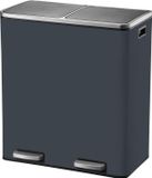 Kitchen Move Afvalbak met twee compartimenten, 60 liter (2x30 liter), roestvrij staal, mat grijs, 60x36xH65 cm