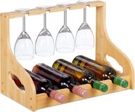 Merkloos Relaxdays Wijnrek met glazenhouder - 4 flessen - Bamboe - 30x44,5x23,5 cm