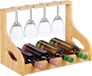 Merkloos Relaxdays Wijnrek met glazenhouder - 4 flessen - Bamboe - 30x44,5x23,5 cm