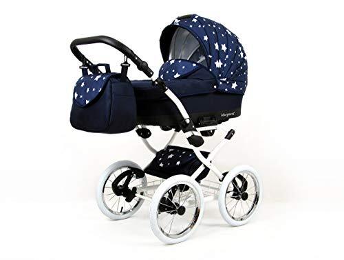 Lux4Kids Retro kinderwagen 3-in-1 complete set met autostoel buggy megaset Marget Navy Blue Star 2-in-1 zonder autostoel