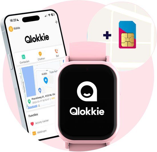 Qlokkie Kiddo Mini - GPS Horloge Kind - Smartwatch Kinderen - Roze