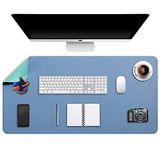 DOBAOJIA Bureaulegger, Bureau Pad, Bureau Blotter, Schrijven Pad, Muis en Toetsenbord Pad, Uitgebreide Muis Mat, Muis Onderlegger XL, Dual-Side Gebruik PU Leer 90 x 43cm (Staalblauw/Groen)
