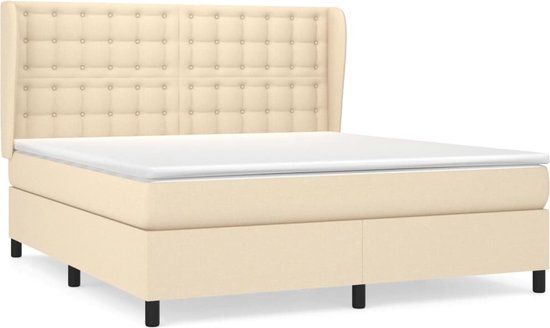 vidaXL Boxspring met matras stof crèmekleurig 160x200 cm