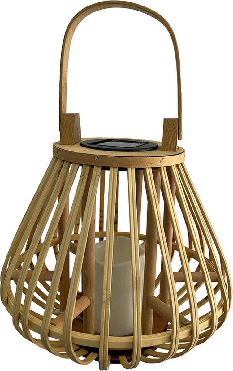 Lumisky HAVANE SMALL - Decoratieve zonnelantaarn - H38cm - Warm wit - LED - Bamboe structuur