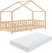 en.casa Lit enfant Treviolo avec protection anti-chute et matelas 90x200 cm naturel